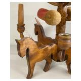 Handcrafted Folk Art Wooden Fruit Tree Candle Holder Centerpiece Horse Base