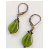 Sterling Silver Green Teardrop Dangle Earrings