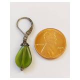 Sterling Silver Green Teardrop Dangle Earrings