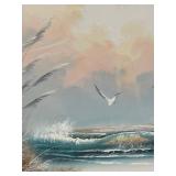 Coastal Triptych Canvas Painting Set Lighthouse Sea Oats Signed