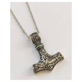Sterling Silver Engraved Mjolnir Necklace