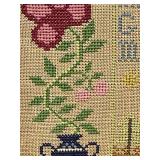 Framed Needlepoint Alphabet House Sampler Folk Art Blue Wood Frame