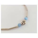 Sterling Silver Blue Bead Floral Anklet