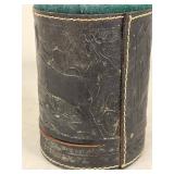Vintage Embossed Leather Poker Dice Cup Set w/ 5 Dice Felt Lined