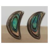 Sterling Silver Abalone Inlay Crescent Earrings