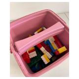 Vintage LEGO System 1688 Basic Pink Storage Tub w Assorted Bricks Pieces