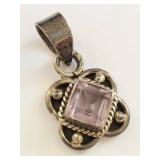 Sterling Silver Purple Stone Quatrefoil Pendant