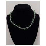 Sterling Silver Green And Clear Bead Necklace