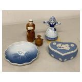 Vintage Ceramic Decor Set BOMA Delft Figurine Box Bowl Vase 5pc