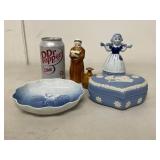 Vintage Ceramic Decor Set BOMA Delft Figurine Box Bowl Vase 5pc