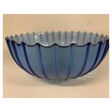Kosta Boda Blue Art Glass Ribbed Scalloped Bowl Sweden Very Good