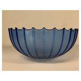 Kosta Boda Blue Art Glass Ribbed Scalloped Bowl Sweden Very Good