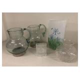 Decorative Art Glass Vase & Pitcher Lot 5 Pc Frosted Swirl Textured