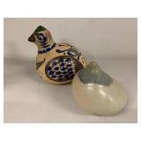 Decorative Art Sculpture Lot Stone Family & Ceramic Bird Figures 3pc