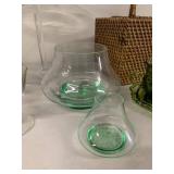 Mixed Vintage Glassware Lot Cake Stand Green Glass Set Basket Caddy