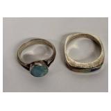 Sterling Silver Opal Ring & Inlay Band (Lot of 2)