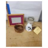 Mixed Lot of 4 Decorative Items - Hawaii Hardwoods Bowl, Candle, Wind Bell & Frame