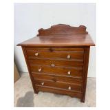 Antique 3 Drawer Wood Dresser Chest w Backsplash Glass Pulls 30in