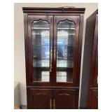 Traditional Lighted Curio China Cabinet Cherry Finish Glass Doors