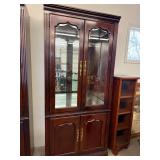Traditional Lighted Curio China Cabinet Cherry Finish Glass Doors