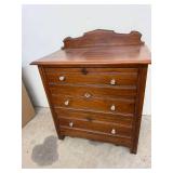 Antique 3 Drawer Wood Dresser Chest w Backsplash Glass Pulls 30in