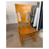 Vintage Oak Rocking Chair Plank Back Country Style 37in Tall Good