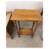 Vintage Wood Side Table Turned Legs Lower Shelf 28x12x17 Good
