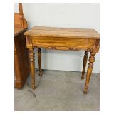 Antique Lift Top Writing Desk Side Table Wood Turned Legs 32in Wide