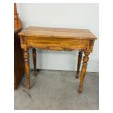 Antique Lift Top Writing Desk Side Table Wood Turned Legs 32in Wide