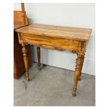 Antique Lift Top Writing Desk Side Table Wood Turned Legs 32in Wide