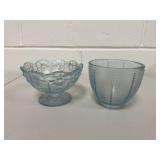 VTG Fenton Light Blue Pressed Glass Fairy Lamp Dome Candle Holder 2-Piece Set