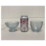 VTG Fenton Light Blue Pressed Glass Fairy Lamp Dome Candle Holder 2-Piece Set