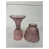 Vintage Pink / Amethyst Pressed Glass Pedestal Fairy Lamp Floral Pattern