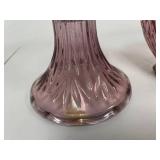 Vintage Pink / Amethyst Pressed Glass Pedestal Fairy Lamp Floral Pattern
