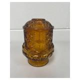 Vintage Indiana Glass Amber Stars and Bars Fairy Lamp 2-Piece Candle Holder