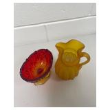 Lot Including John E Kemple Footed Bowl Compote & Frosted Amber Mini Pitcher Vtg
