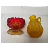 Lot Including John E Kemple Footed Bowl Compote & Frosted Amber Mini Pitcher Vtg