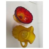 Lot Including John E Kemple Footed Bowl Compote & Frosted Amber Mini Pitcher Vtg