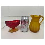 Lot Including John E Kemple Footed Bowl Compote & Frosted Amber Mini Pitcher Vtg
