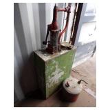 Vintage Oil Storage Container with pump and 5 Gallon Eagle Gas Can