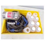 Spray Painting set up with hose and containers