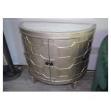Set of Two 4-Door Mirrored Half-Circle Accent Cabinets
