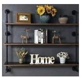 Industrial Pipe Wall Shelving 48"  3 Tier Dark Brown $139.99 Retail - Brand New