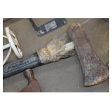 Assorted Tools - Axe, Hammers, Sockets, Caulk Gun