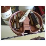 Tray of Vintage Pens, Knives, Tins, Etc