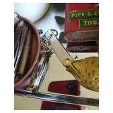 Tray of Vintage Pens, Knives, Tins, Etc