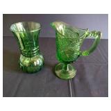 Pretty Green Depression Glass Anchor Hocking Vase & Unmarked Pitcher