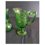 Pretty Green Depression Glass Anchor Hocking Vase & Unmarked Pitcher