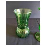 Pretty Green Depression Glass Anchor Hocking Vase & Unmarked Pitcher