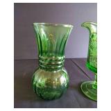Pretty Green Depression Glass Anchor Hocking Vase & Unmarked Pitcher